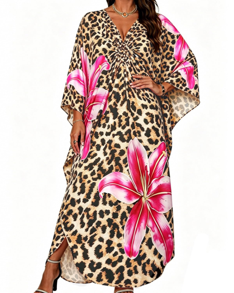 Túnica kimono bordada para mujer con cuello en V — playa