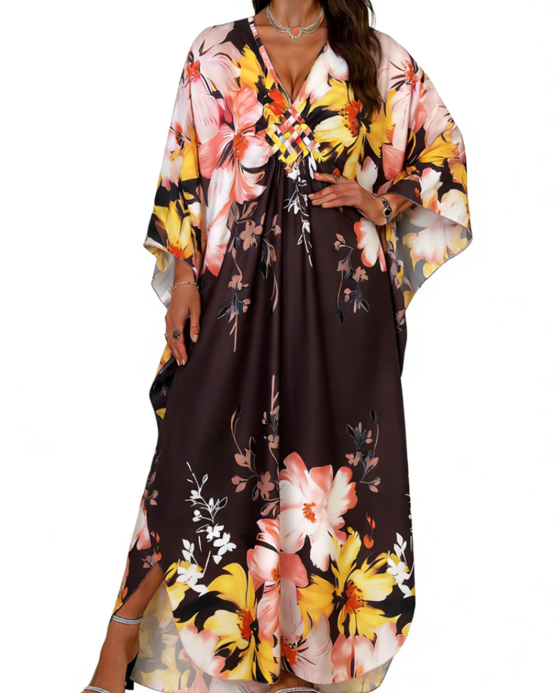 Túnica kimono bordada para mujer con cuello en V — playa