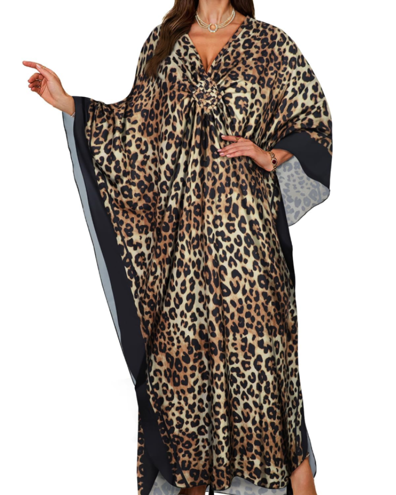 Túnica kimono bordada para mujer con cuello en V — playa