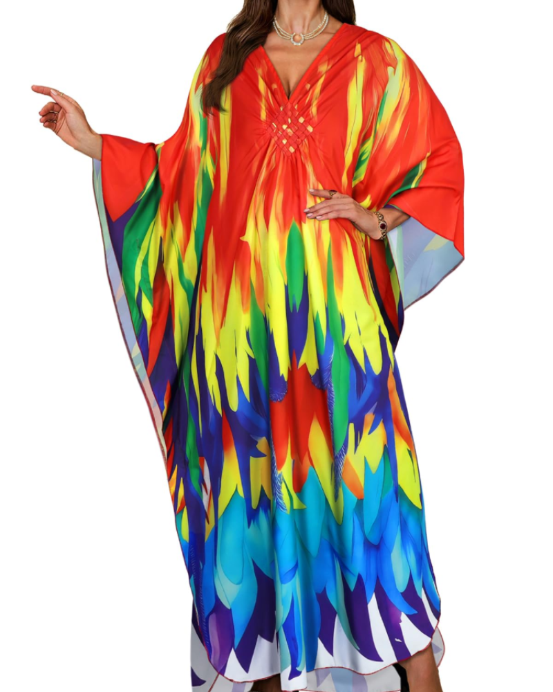 Túnica kimono bordada para mujer con cuello en V — playa