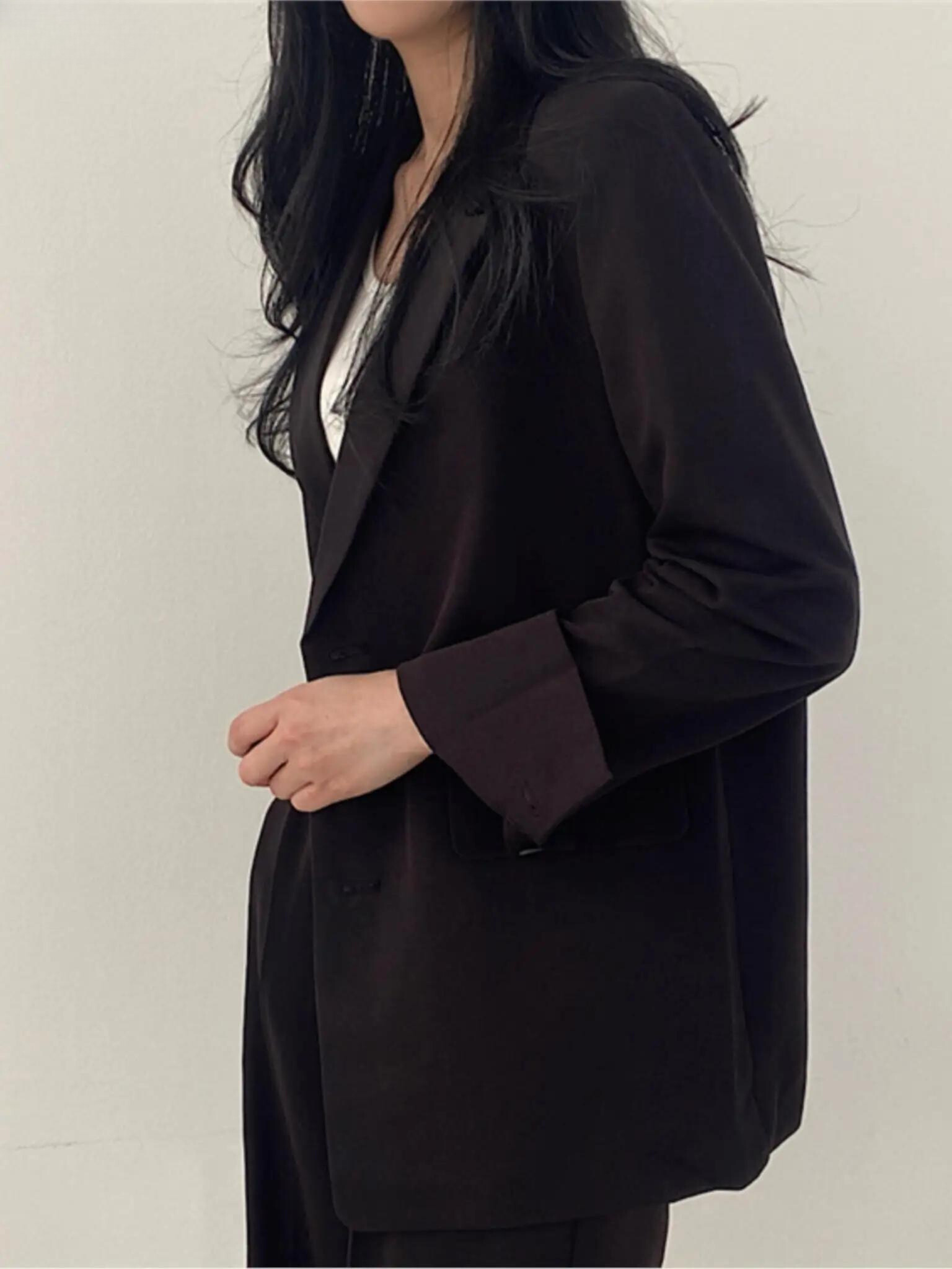 Traje de Pantalón para Mujer de Dos Piezas con Americana de Solapa y Corte Recto