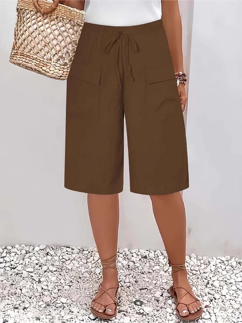 Pantalón corto mujer cintura elástica cordón bolsillos cargo