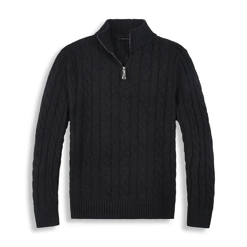 Jersey de Punto Trenzado para Hombre con Media Cremallera y Cuello Alto