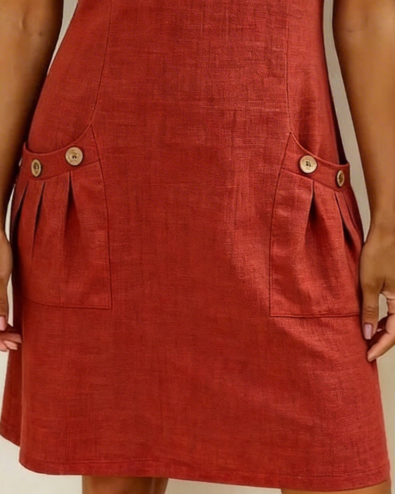Vestido lino mujer corte A con cremallera