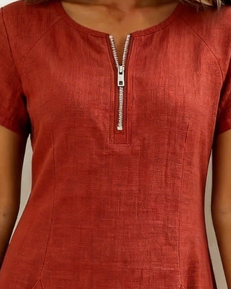 Vestido lino mujer corte A con cremallera