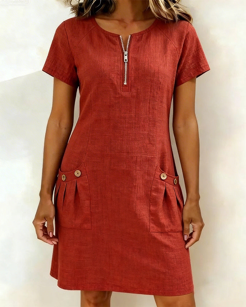 Vestido lino mujer corte A con cremallera