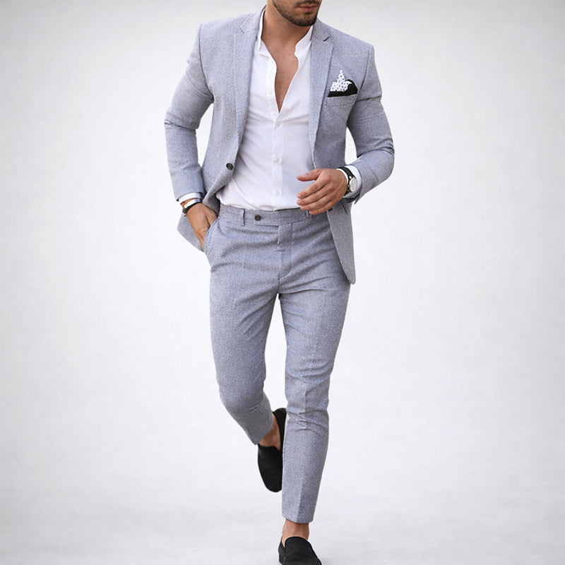 Traje de Dos Piezas para Hombre en Mezcla de Lino con Corte Slim Fit y Solapa de Muesca