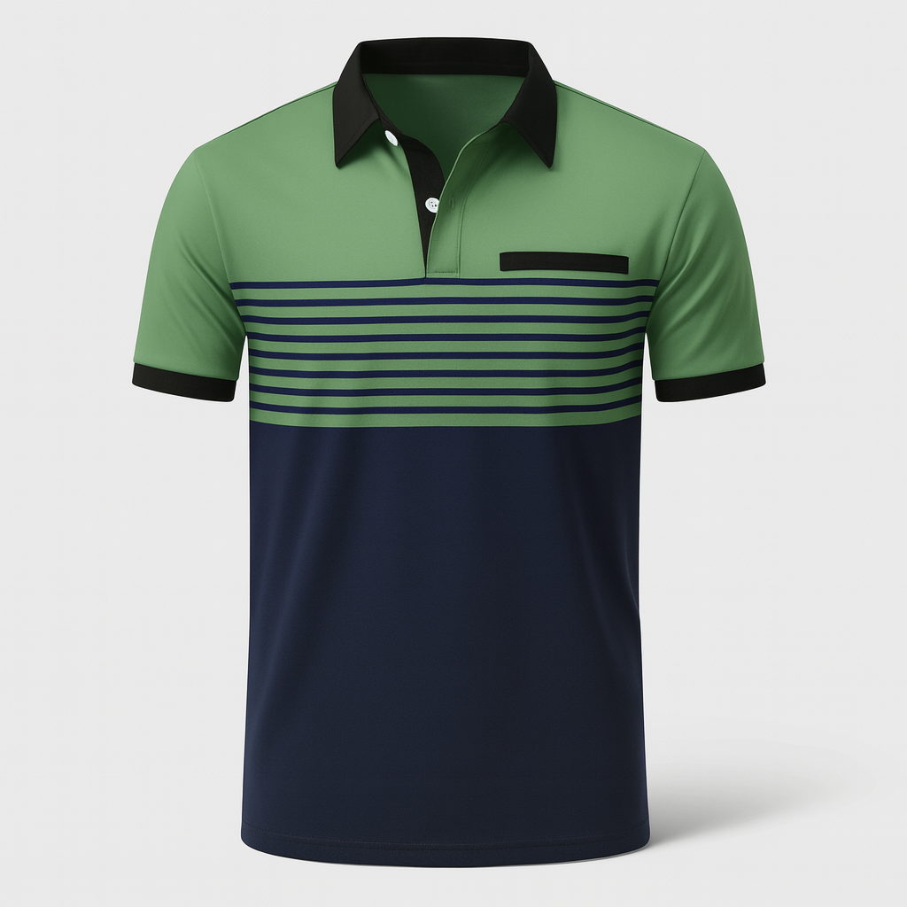 Polo de rayas de manga corta para hombre con cuello de botones y corte regular