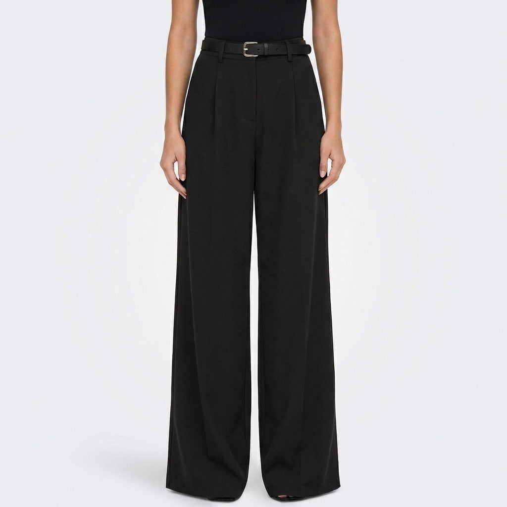 Pantalones de Vestir para Mujer de Talle Alto con Pernera Ancha y Pinzas Delanteras