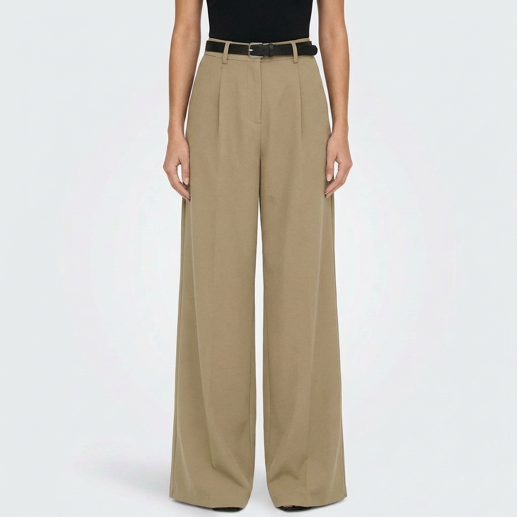 Pantalones de Vestir para Mujer de Talle Alto con Pernera Ancha y Pinzas Delanteras