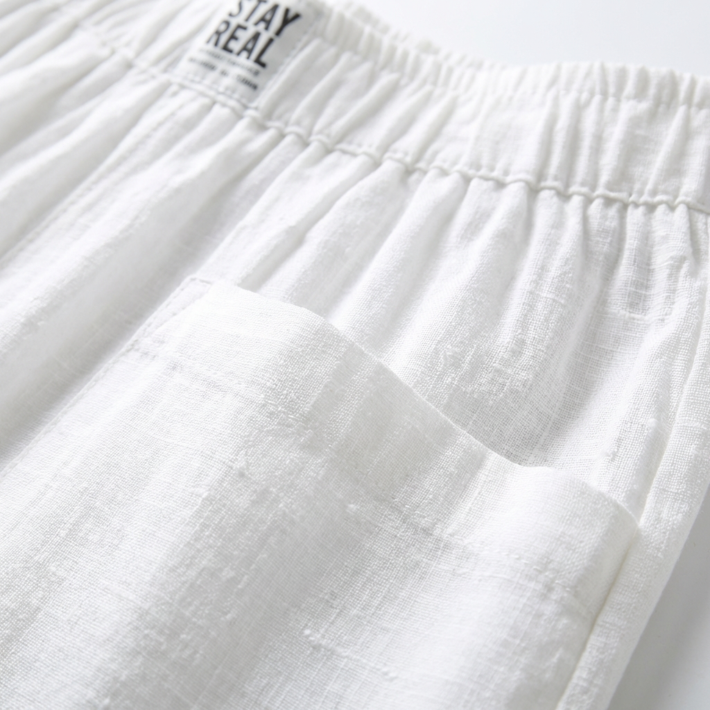 Pantalones de Algodón y Lino para Mujer con Cintura Elástica y Bolsillos de Parche
