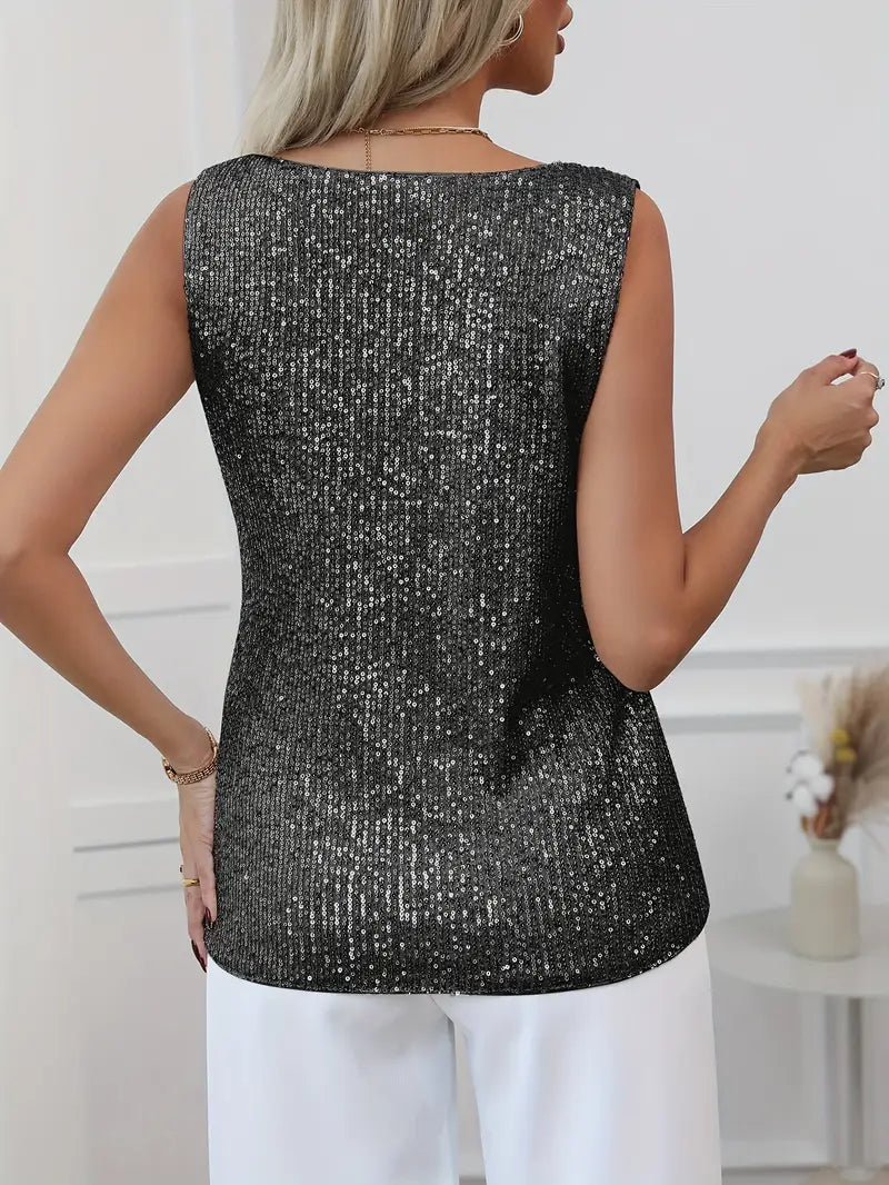 Top de Tirantes con Lentejuelas y Cuello en V para Mujer Estilo Elegante de Fiesta