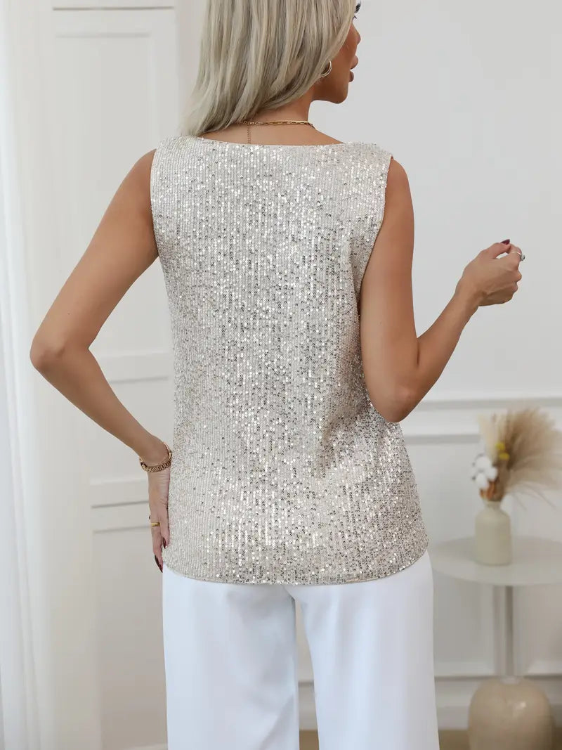 Top de Tirantes con Lentejuelas y Cuello en V para Mujer Estilo Elegante de Fiesta