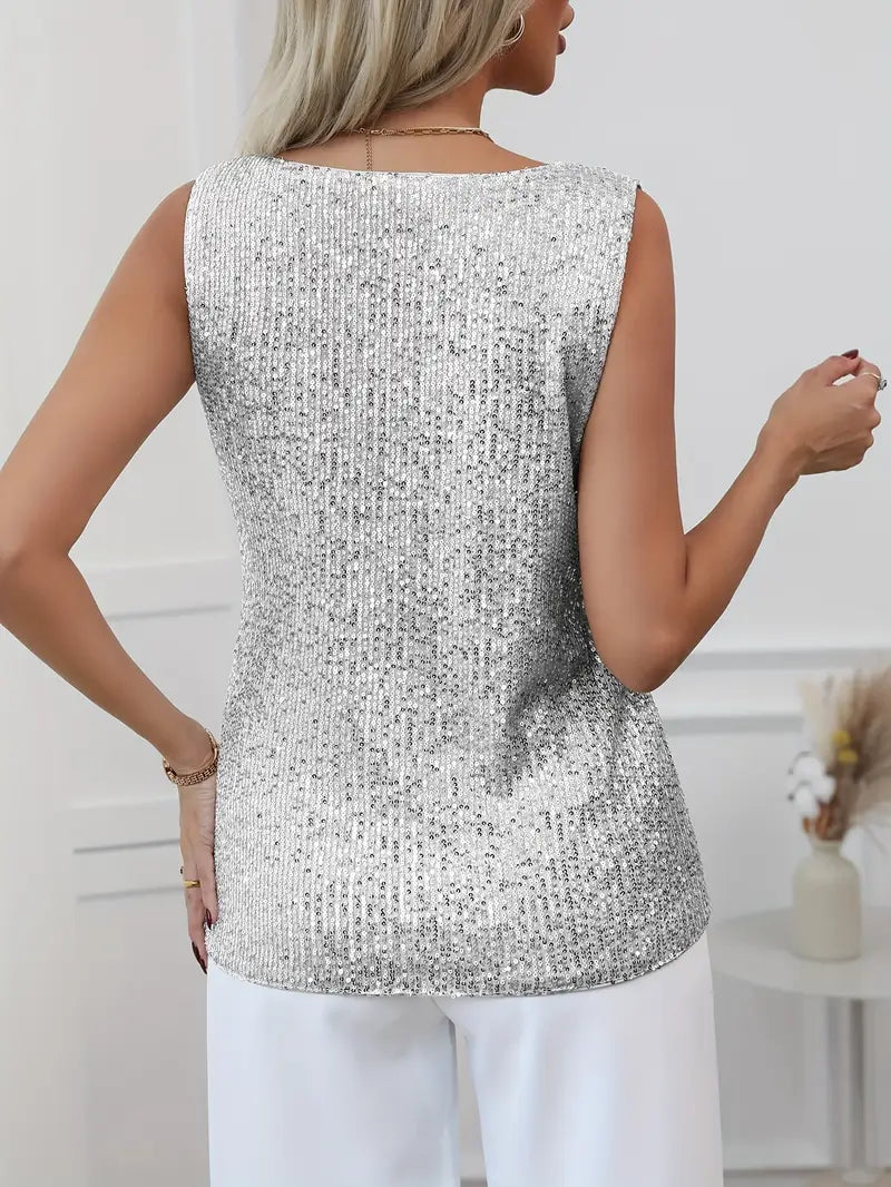 Top de Tirantes con Lentejuelas y Cuello en V para Mujer Estilo Elegante de Fiesta