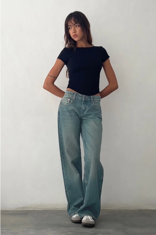 Vaqueros de Pierna Recta para Mujer con Cintura Baja y Denim Elástico