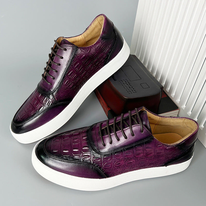 Zapatos de Cuero con Grabado de Cocodrilo y Suela de Goma con Cordones para Hombre