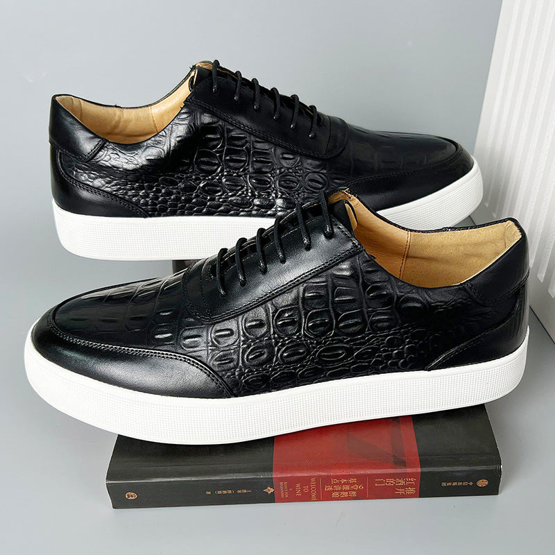 Zapatos de Cuero con Grabado de Cocodrilo y Suela de Goma con Cordones para Hombre