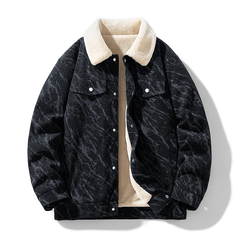 Veste en velours côtelé avec doublure polaire, fermeture à boutons et poches latérales