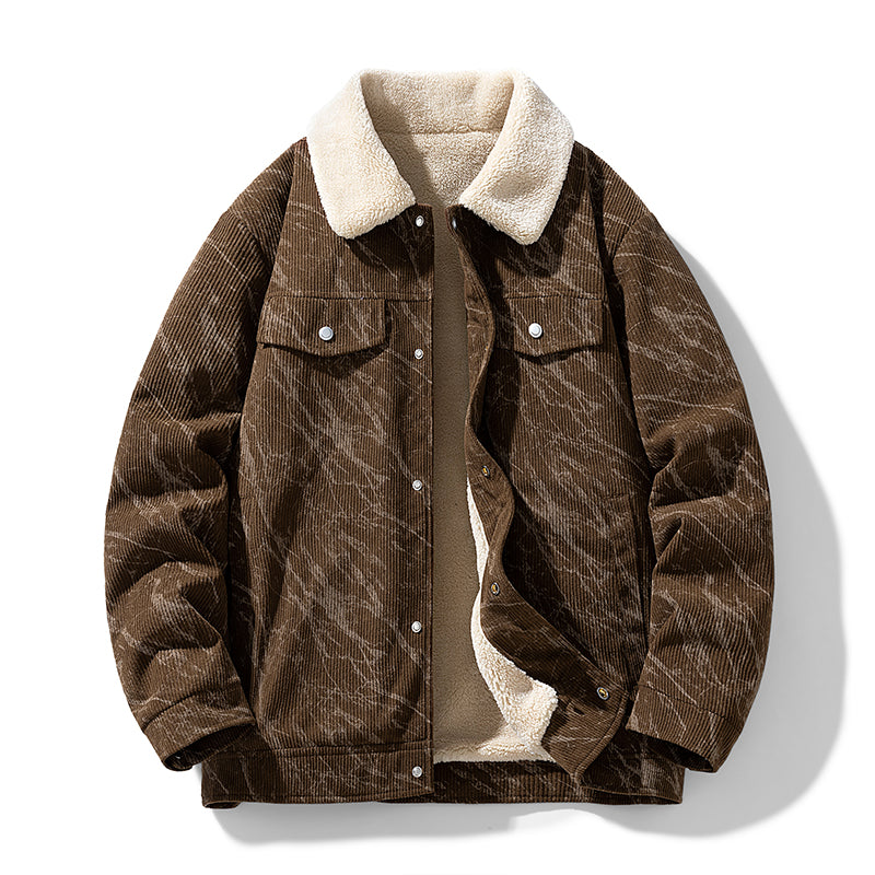 Veste en velours côtelé avec doublure polaire, fermeture à boutons et poches latérales