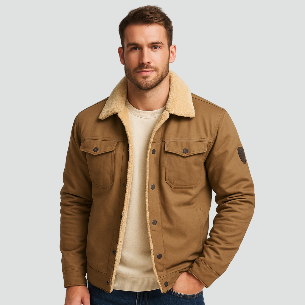 Chaqueta de Hombre con Forro de Borreguito y Cuello Clásico de Corte Regular
