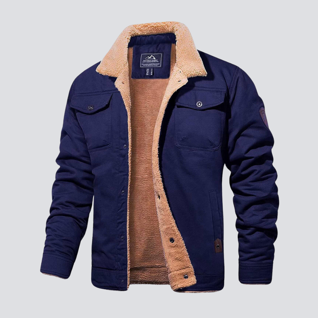Chaqueta de Hombre con Forro de Borreguito y Cuello Clásico de Corte Regular