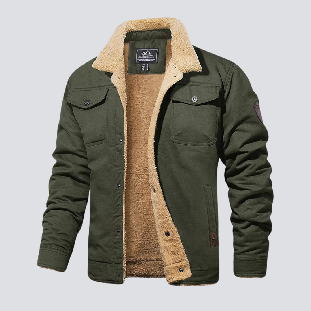 Chaqueta de Hombre con Forro de Borreguito y Cuello Clásico de Corte Regular