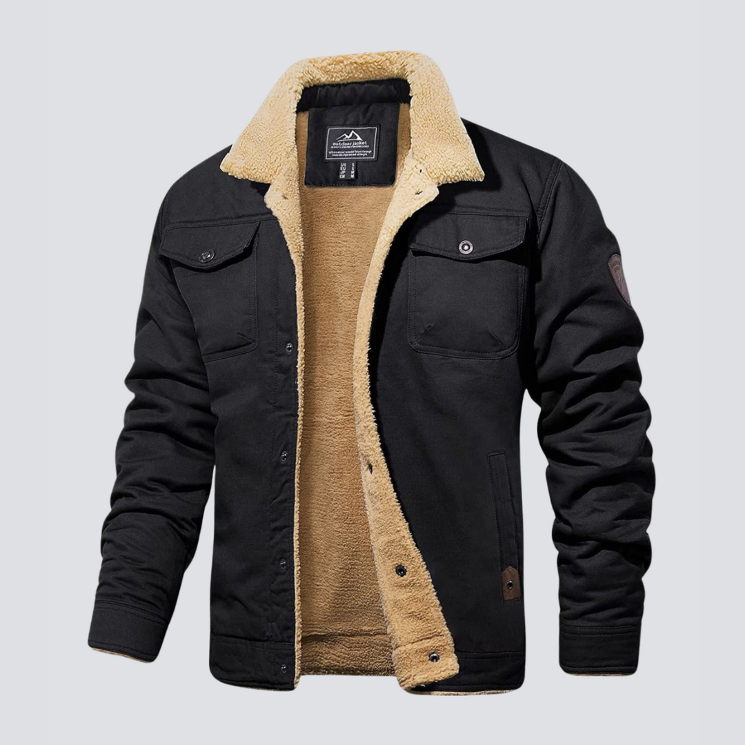 Chaqueta de Hombre con Forro de Borreguito y Cuello Clásico de Corte Regular