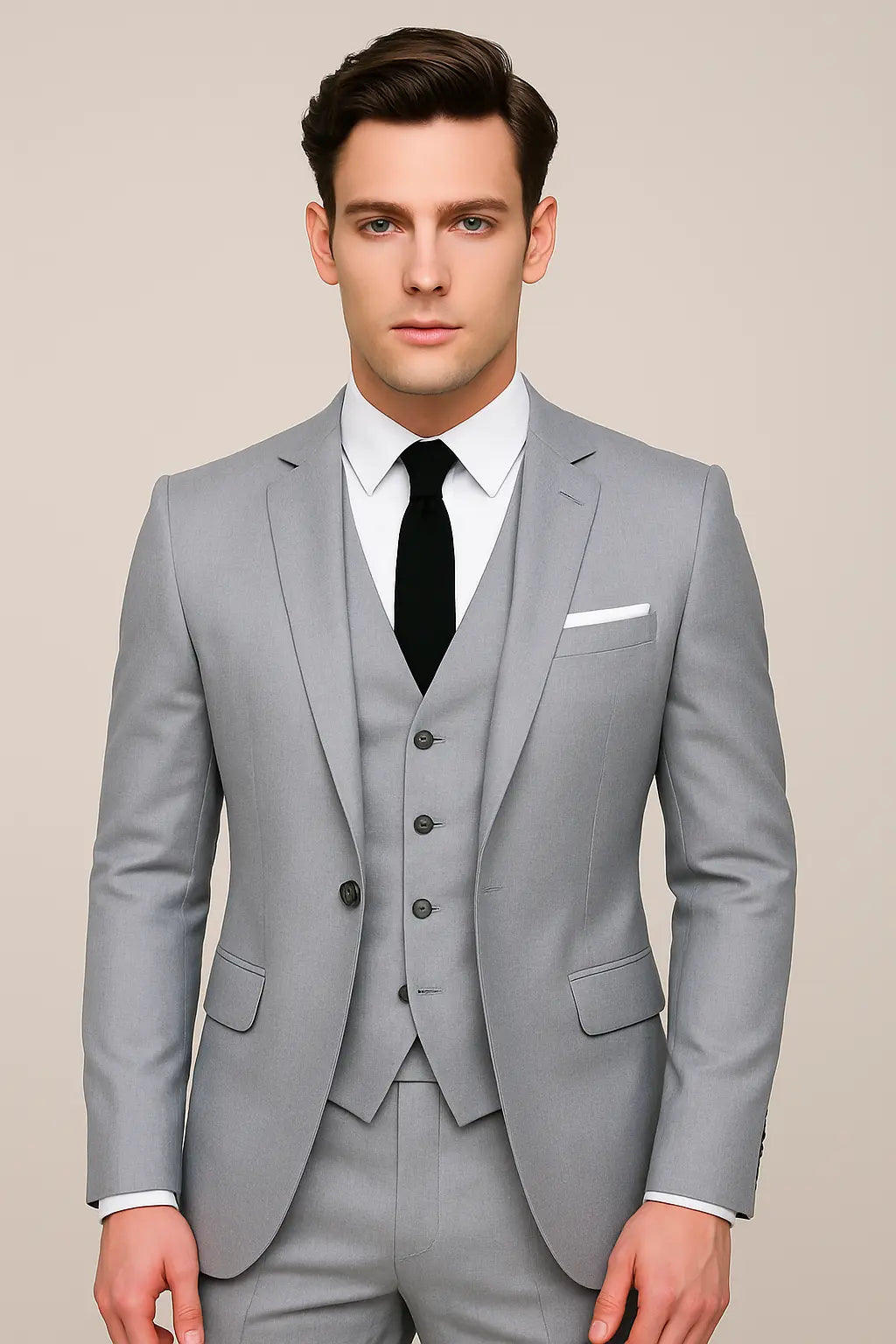 Traje de Tres Piezas para Hombre con Corte Entallado y Chaqueta de Un Solo Botón