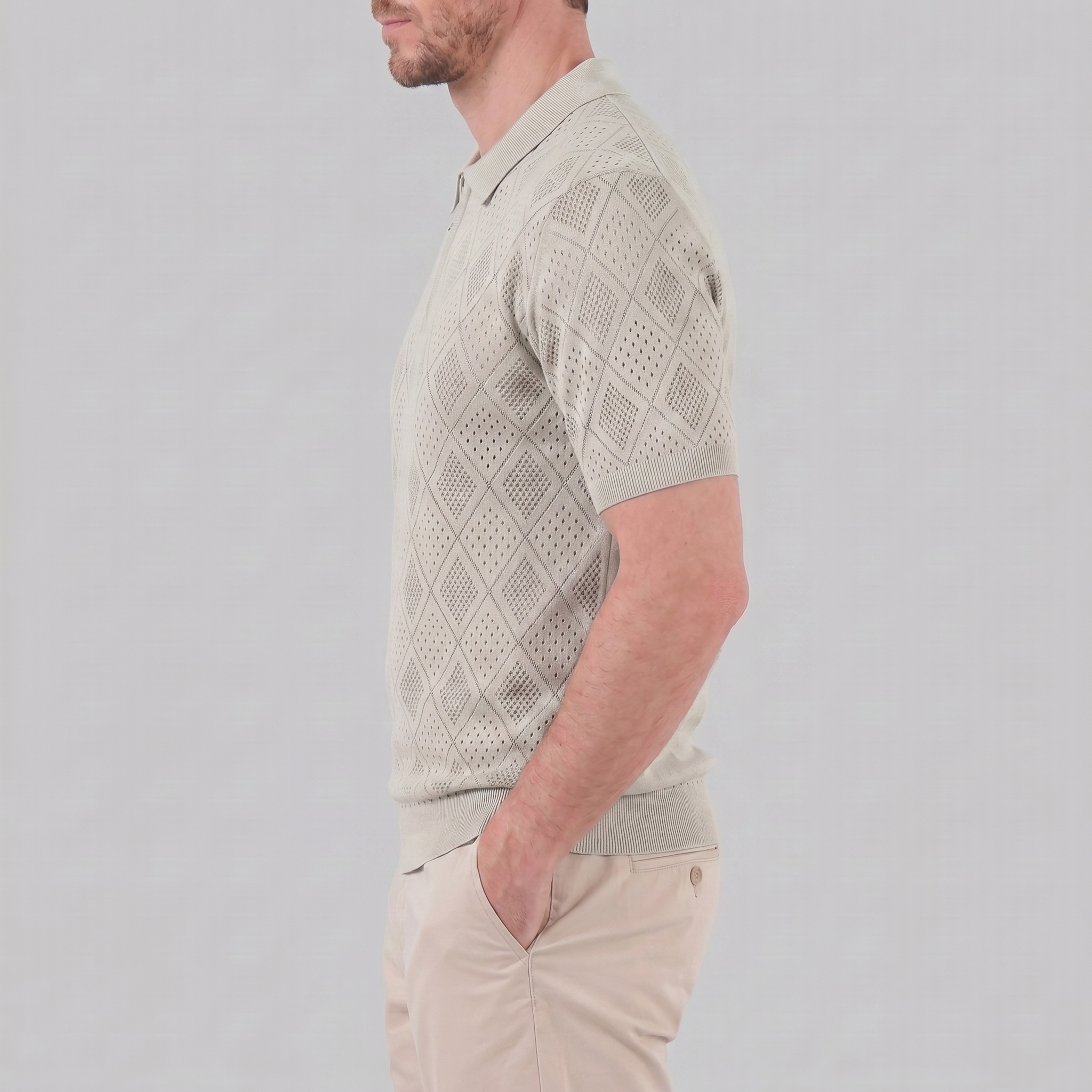 Polo para hombre con cremallera y punto calado — vacaciones