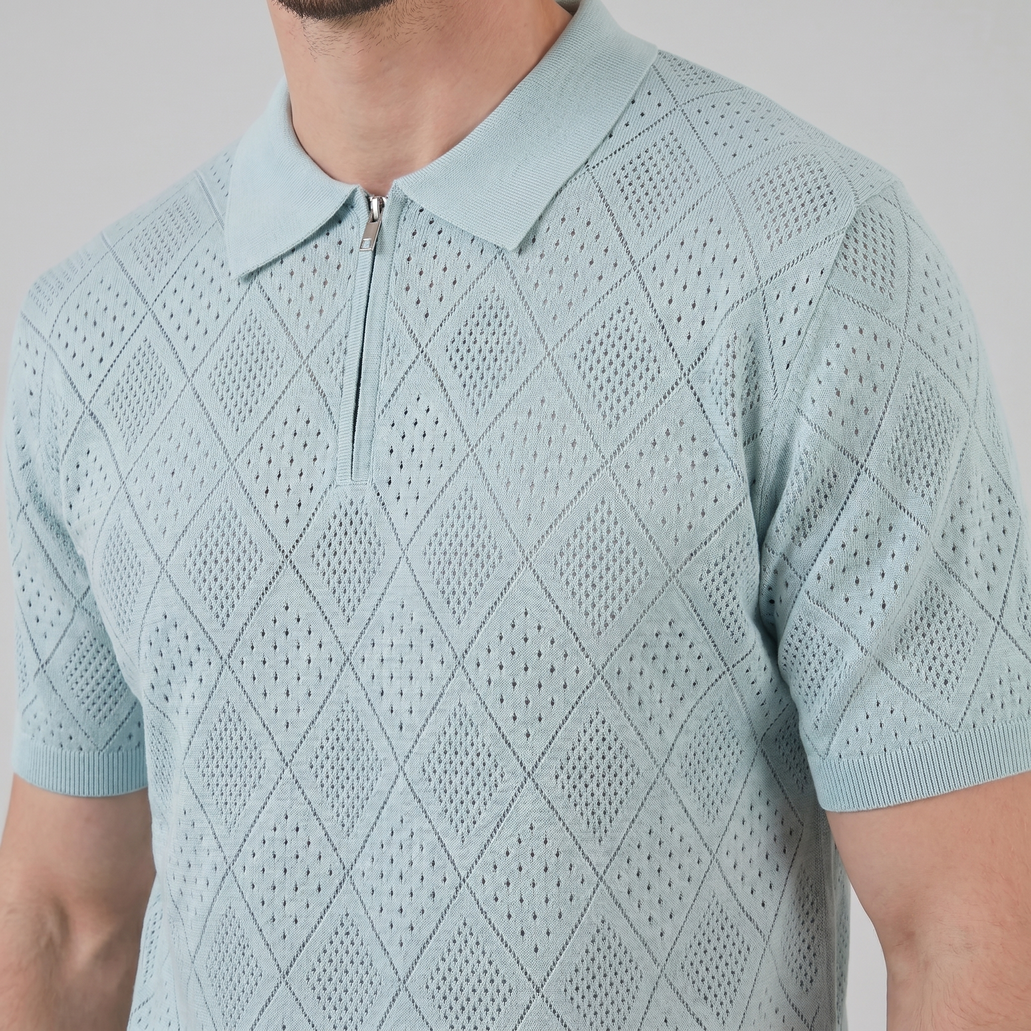 Polo para hombre con cremallera y punto calado — vacaciones
