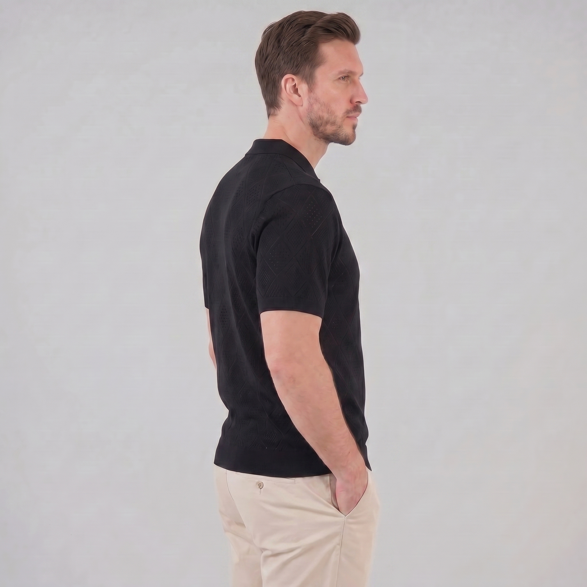 Polo para hombre con cremallera y punto calado — vacaciones