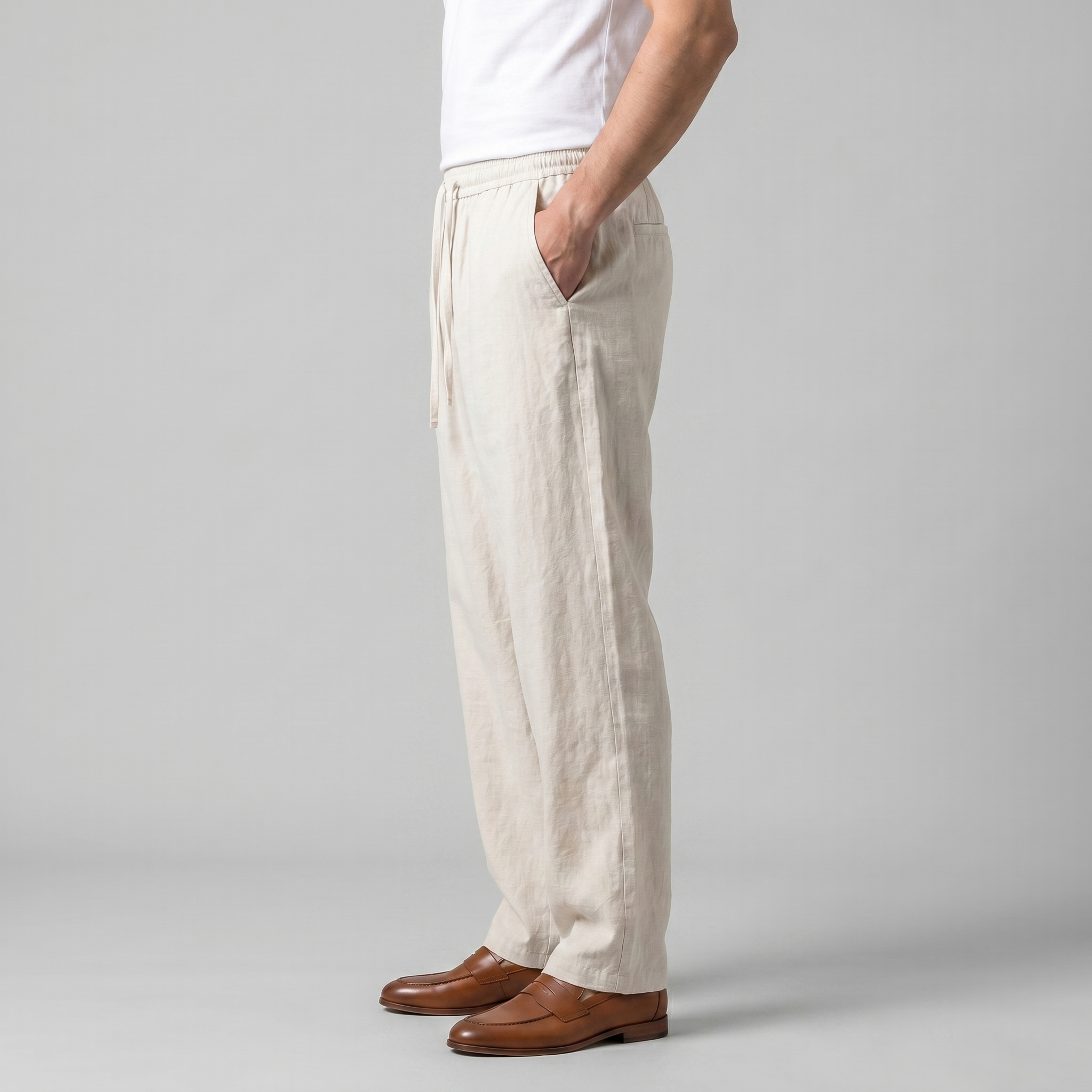 Pantalón lino hombre | baggy holgado para playa