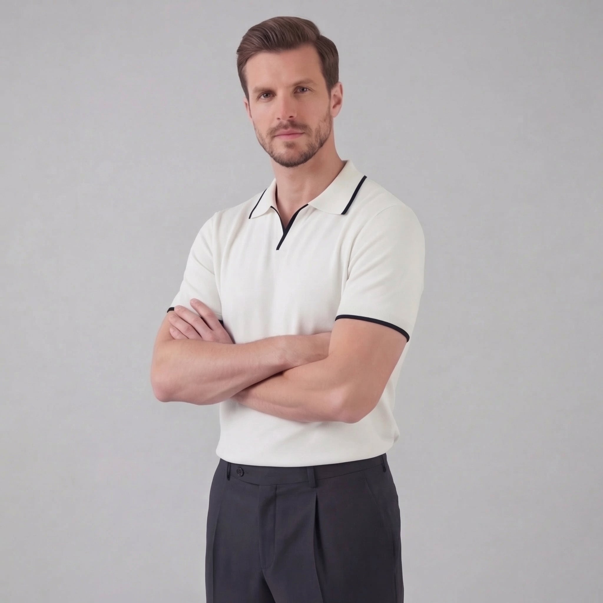 Polo in maglia da uomo | maglietta con collo a polo senza bottoni per tutti i giorni