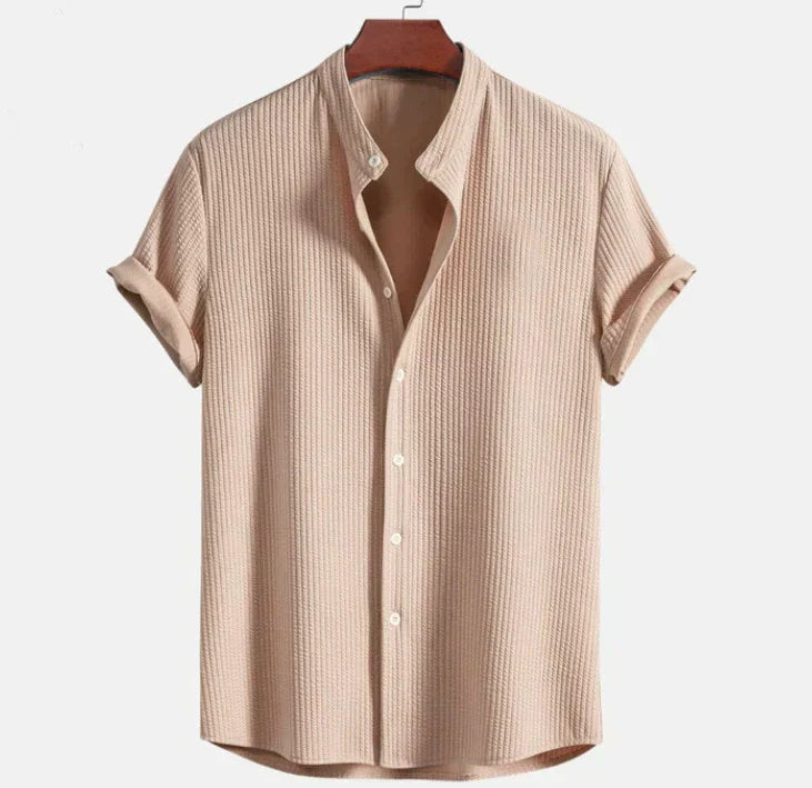 Camisa de manga corta para hombre - cuello mandarín holgado - vacaciones