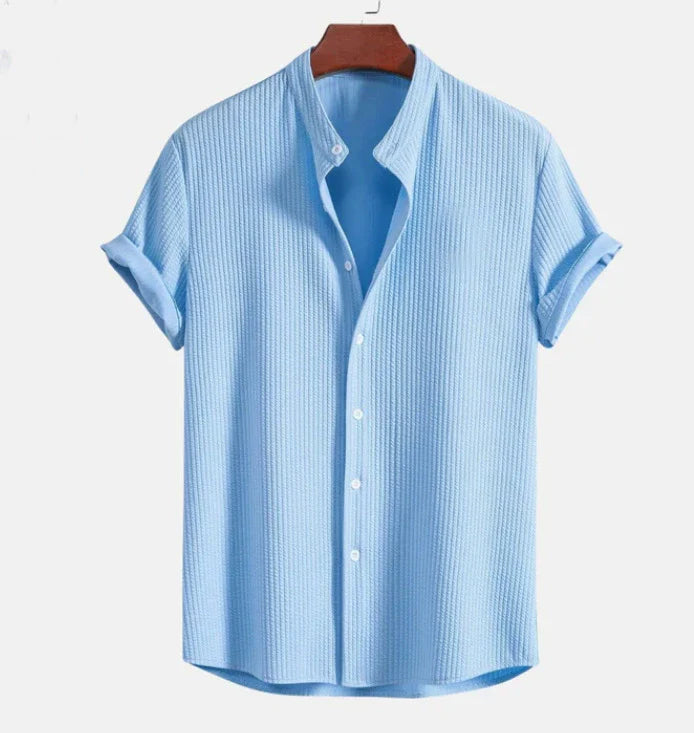 Camisa de manga corta para hombre - cuello mandarín holgado - vacaciones