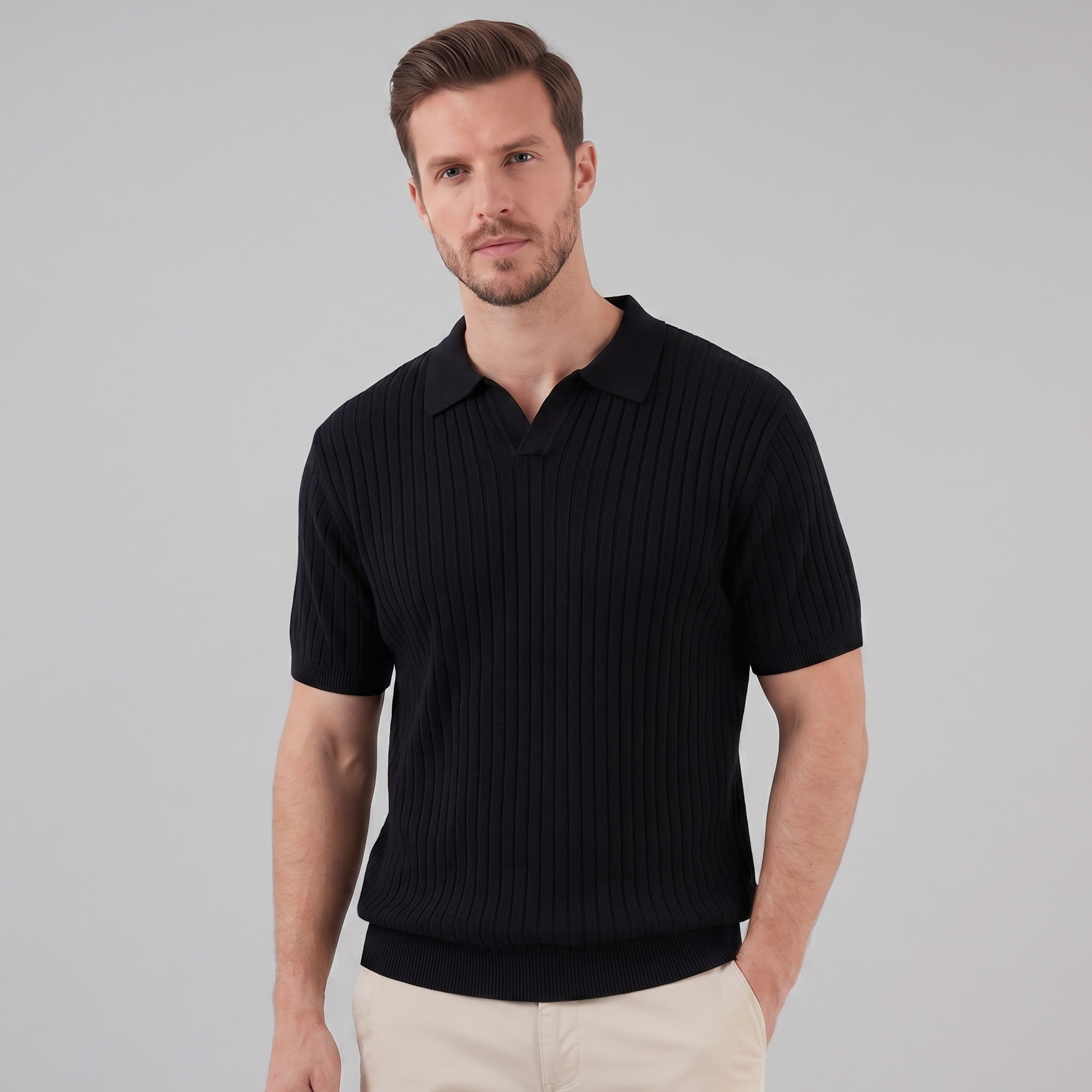Polo de punto acanalado para hombre con cuello de solapa — informal