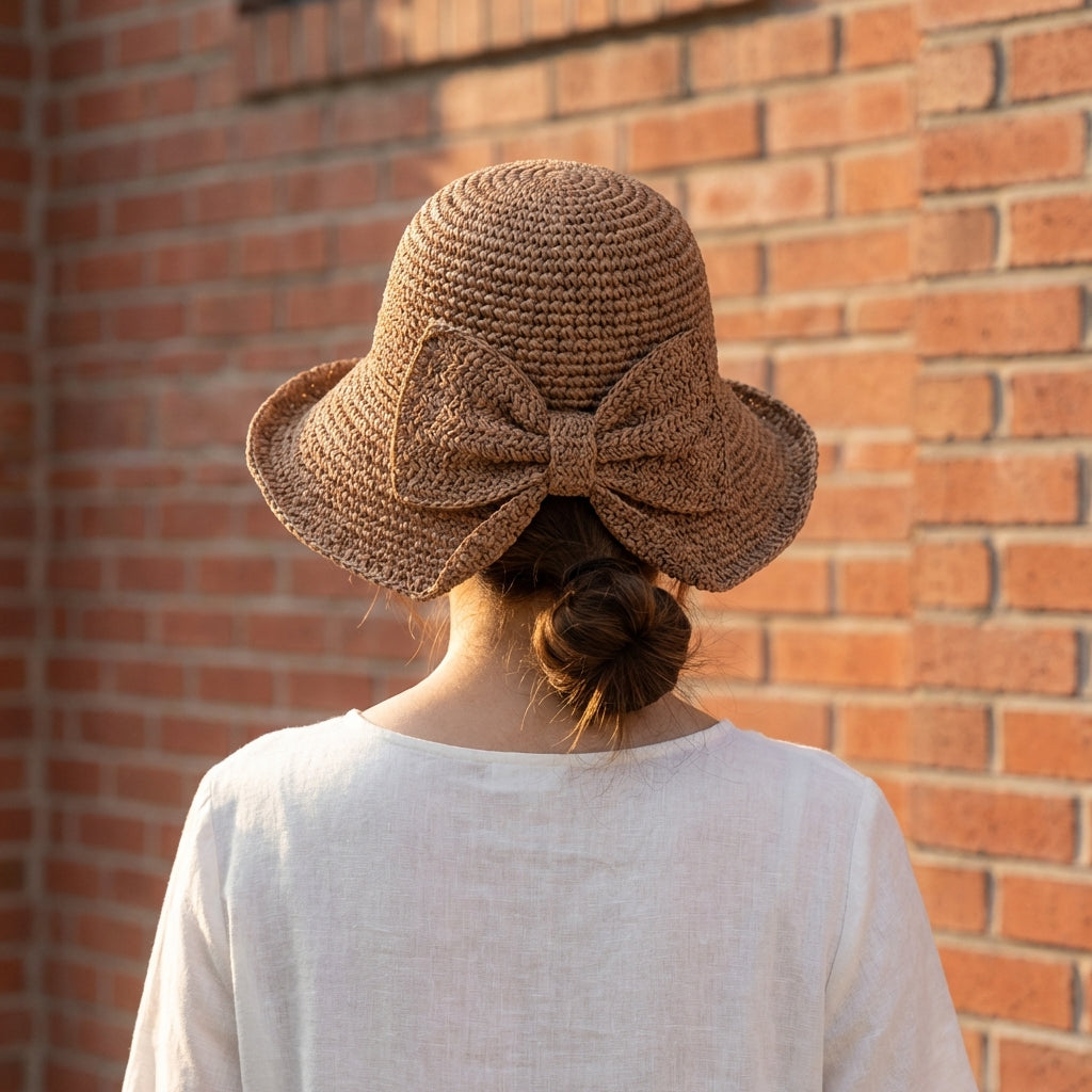 Sombrero de sol tipo pescador para mujer - ala ancha con lazo - playa vacaciones