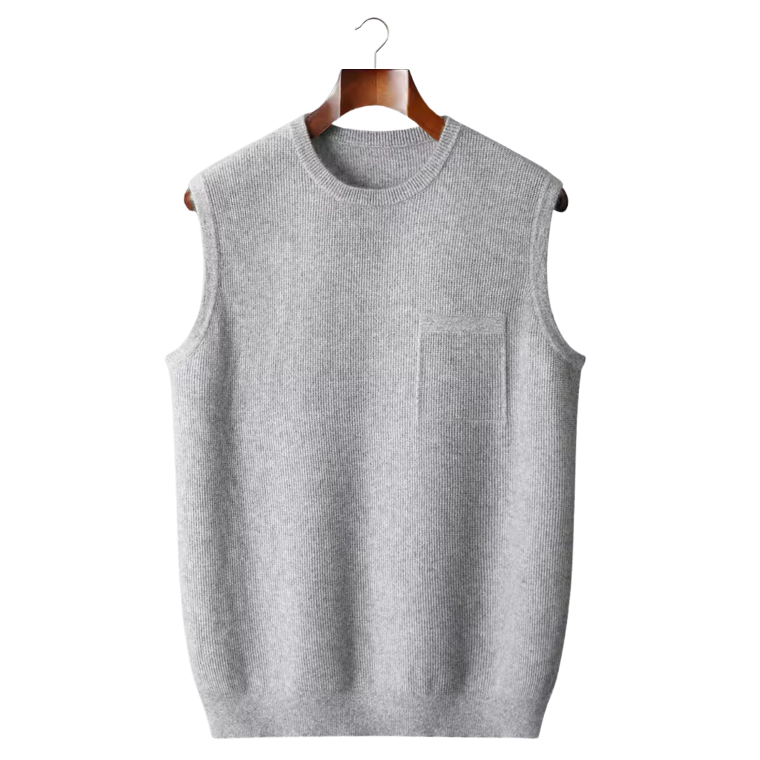 Chaleco de lana merino para hombre de punto con cuello redondo y diseño jacquard