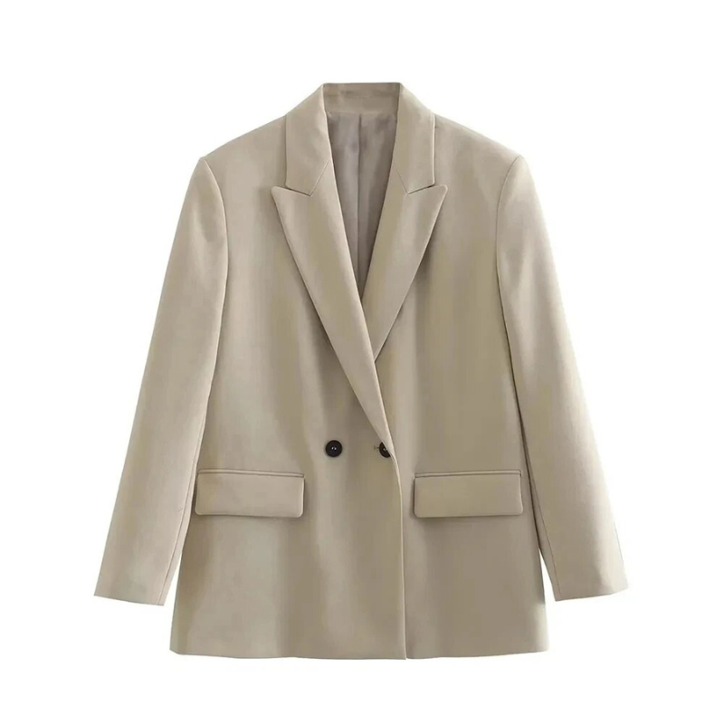 Americana Oversized para Mujer Chaqueta de Traje Larga con Doble Botonadura