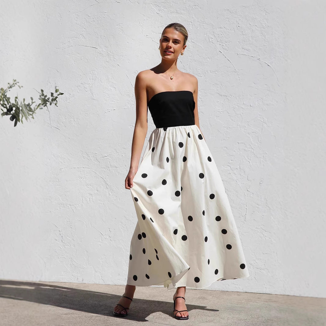 Vestido palabra de honor para mujer — mezcla de algodón y línea A — casual de verano