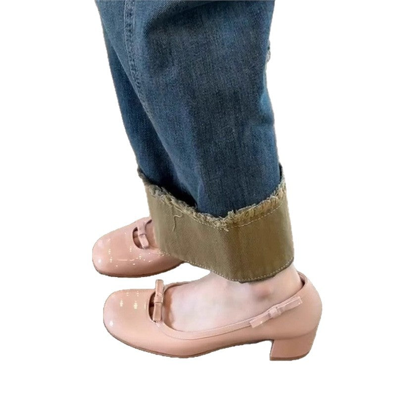 Női blokk sarkú balerina virágos csattal