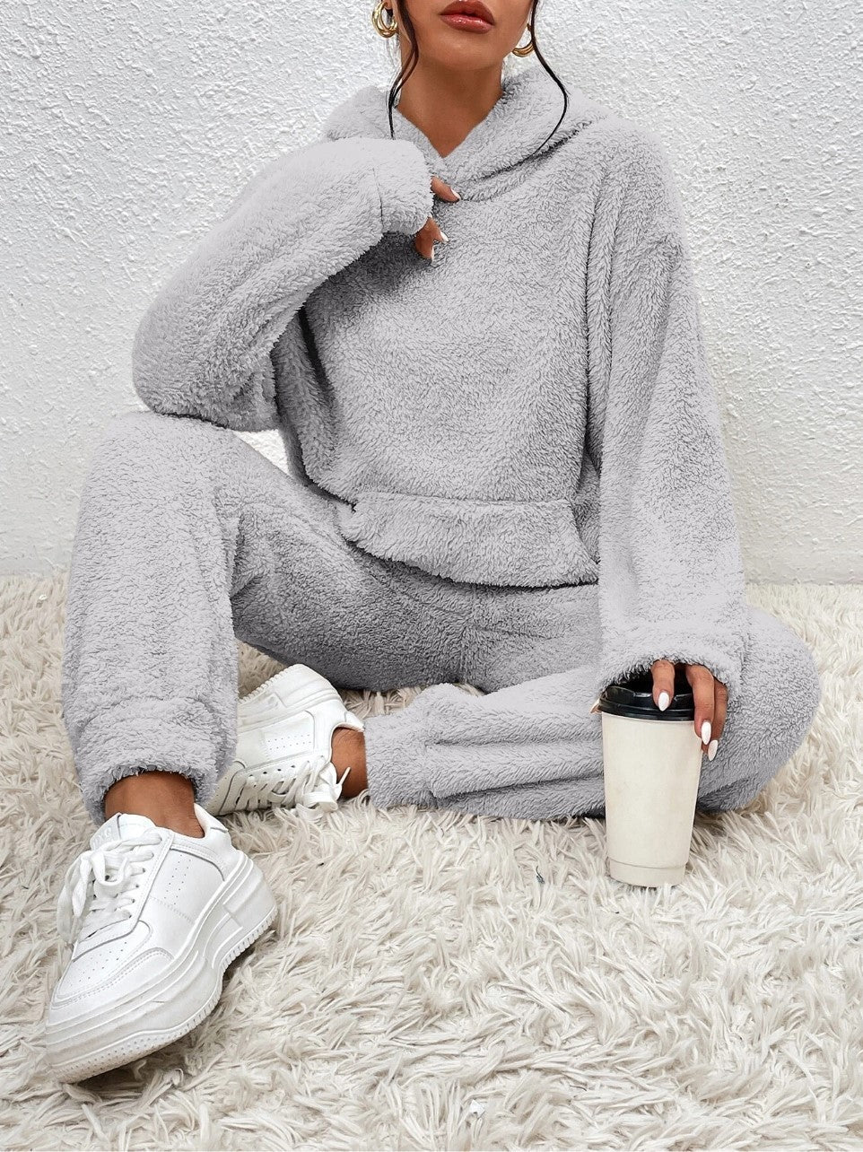 Conjunto de Sudadera con Capucha y Pantalón de Chándal para Mujer en Polar Suave