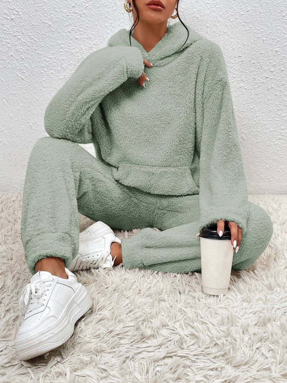 Conjunto de Sudadera con Capucha y Pantalón de Chándal para Mujer en Polar Suave