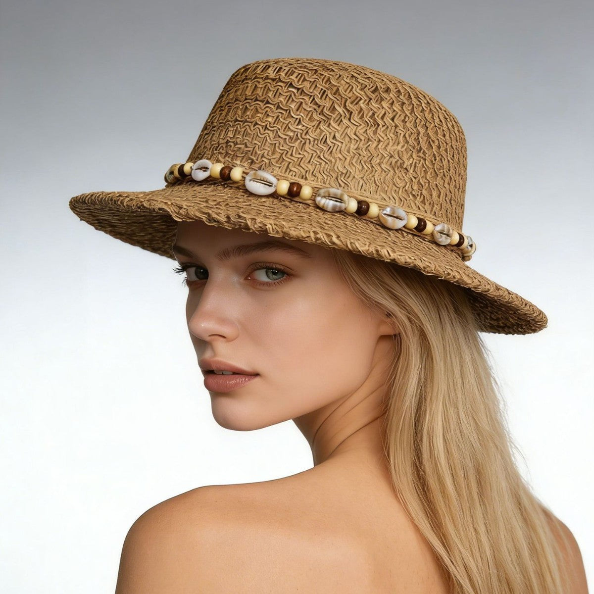 Sombrero de sol para mujer - ala ancha rígida - estilo playa retro