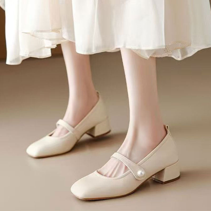 Zapatos de Salón Mary Jane con Tacón de Bloque y Punta Cuadrada para Mujer
