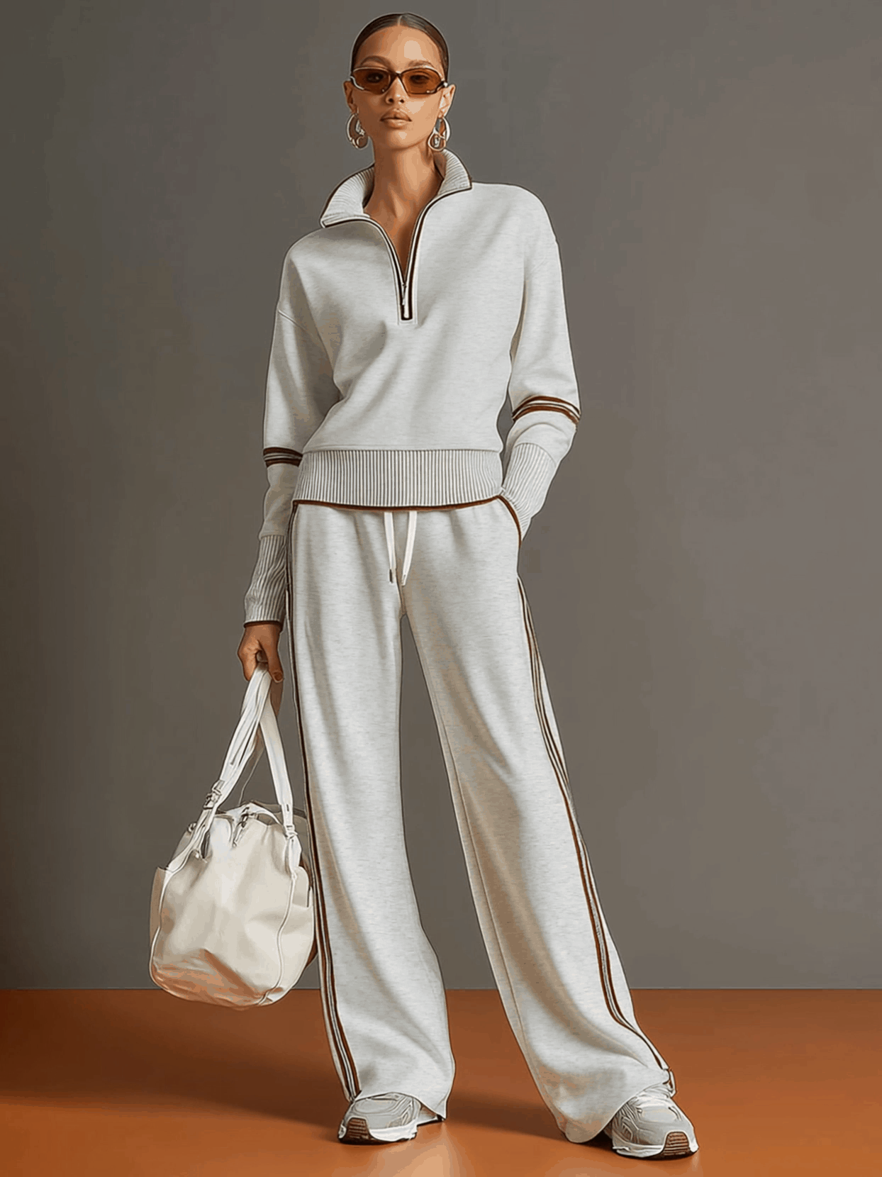Dámský komplet halenky a kalhot se širokými nohavicemi, volným střihem a pohodlným vzhledem
