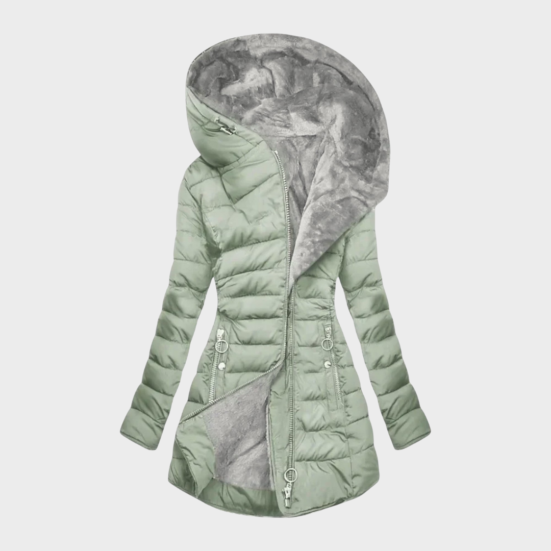 Chaqueta Acolchada Larga para Mujer con Capucha Grande y Cremallera