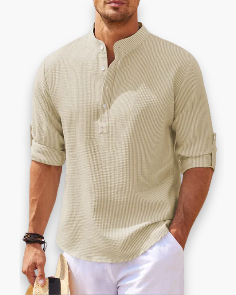 Camisa hombre cuello mao lino ajuste holgado