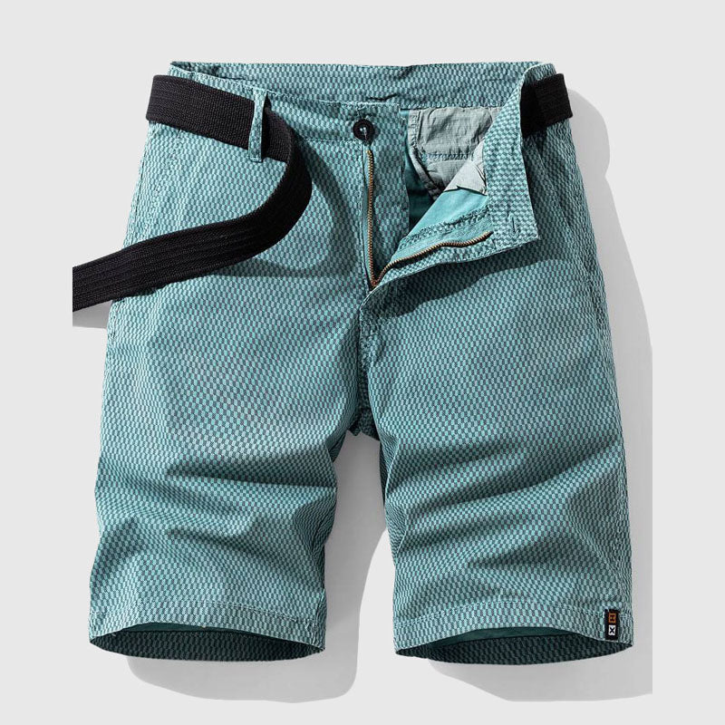 Pantalones Cortos de Algodón con Patrón de Cuadrícula y Cierre de Cremallera para Hombre