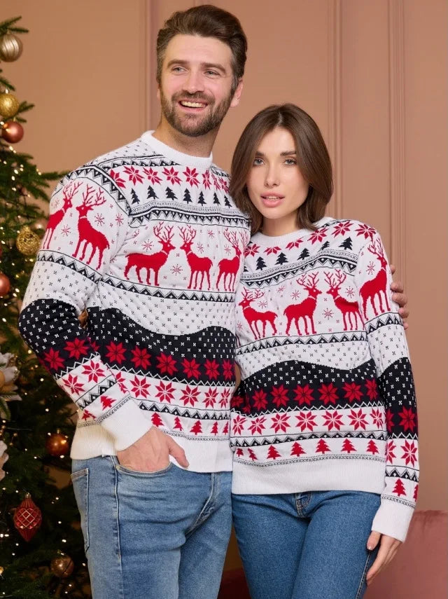 Pull de Noël assorti pour toute la famille, femme, homme et enfants, à col rond